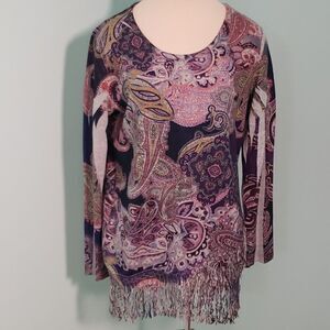 Ladie's top W/fringe, purple Paisley. Medium. Western rodeo.